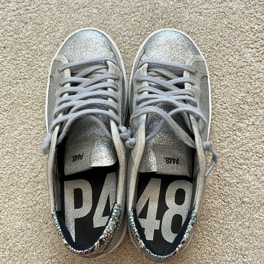 P448 Silver Glitter Women's Sneakers - Picture 2 of 8